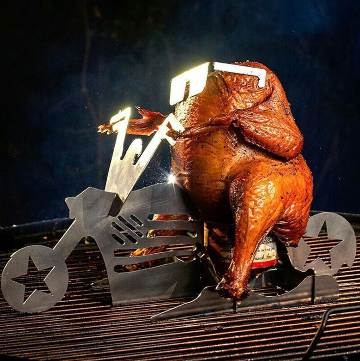 Support de poulet bière drôle moto américaine barbecue support en acier outils drôle support de poulet rôti griller rôti