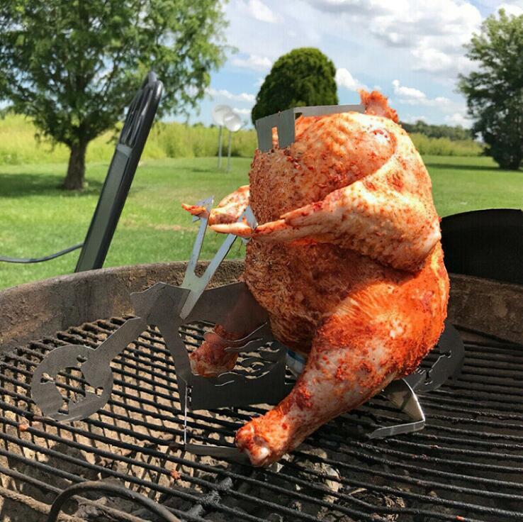 Support de poulet bière drôle moto américaine barbecue support en acier outils drôle support de poulet rôti griller rôti