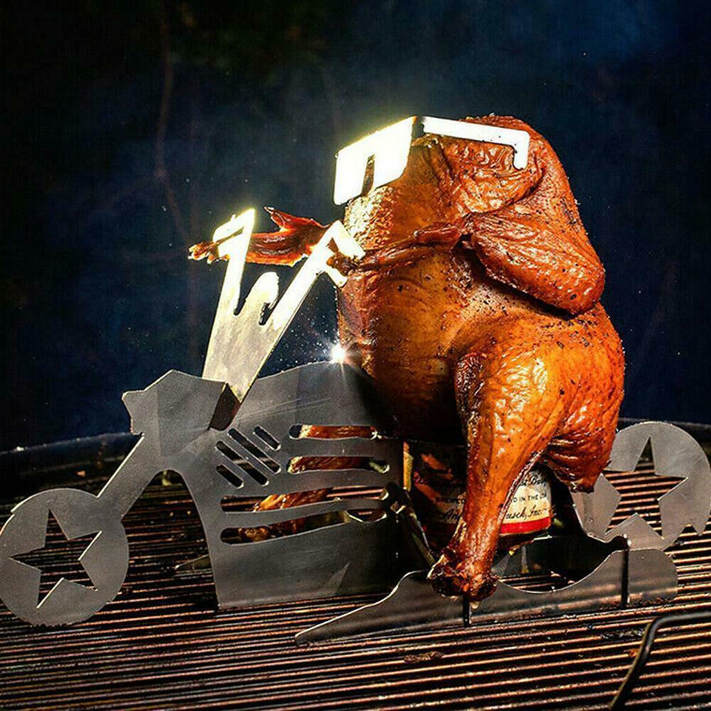 Support de poulet bière drôle moto américaine barbecue support en acier outils drôle support de poulet rôti griller rôti