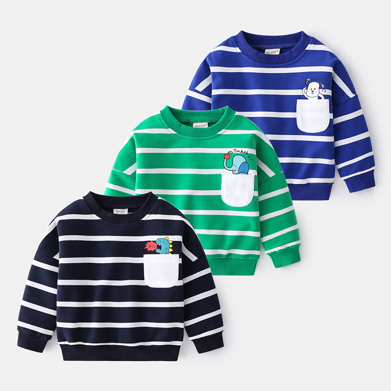 Printemps garçons rayé pull décontracté col rond pull pull coton