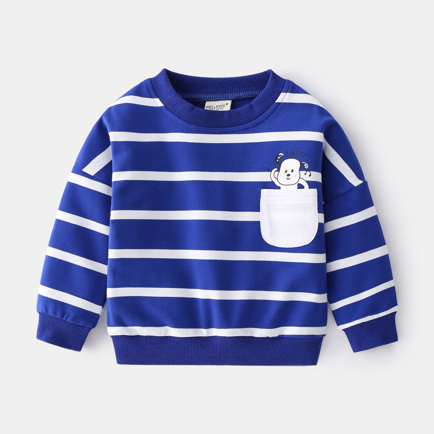 Printemps garçons rayé pull décontracté col rond pull pull coton
