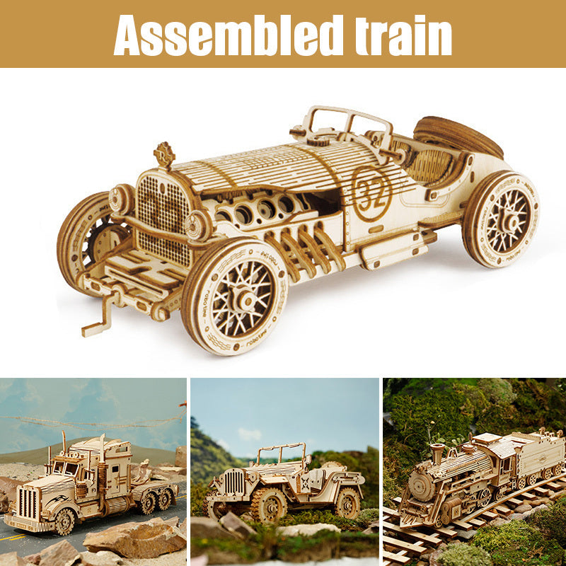 Rompecabezas de madera 3D, modelo de tren DIY, tren de juguete de madera, Kit de modelo de tren mecánico, modelo de ensamblaje, manualidades de decoración del hogar