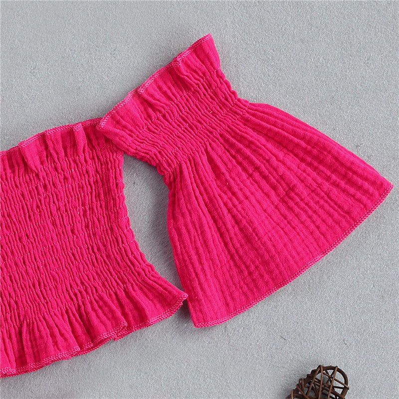 Costume d'été pour filles, une épaule pliable, manches évasées, short trois pièces