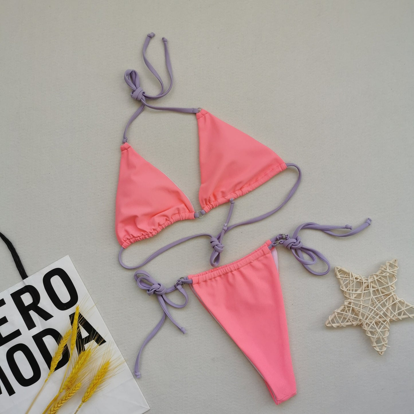 Bikini multicolore maillot de bain fendu sexy licou cravate