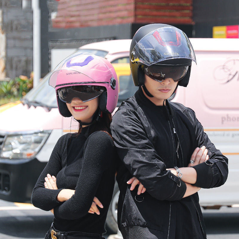 Two-Mirror Electric Bicycle Helmet Men And Women Warm And Cold Winter Riding Cap Battery Car Four Seasons Half Helmet
