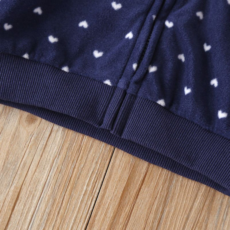 Vestes à capuche avec fermeture éclair imprimées en forme de cœur, vêtements d'extérieur chauds à manches longues pour filles, vêtements pour enfants