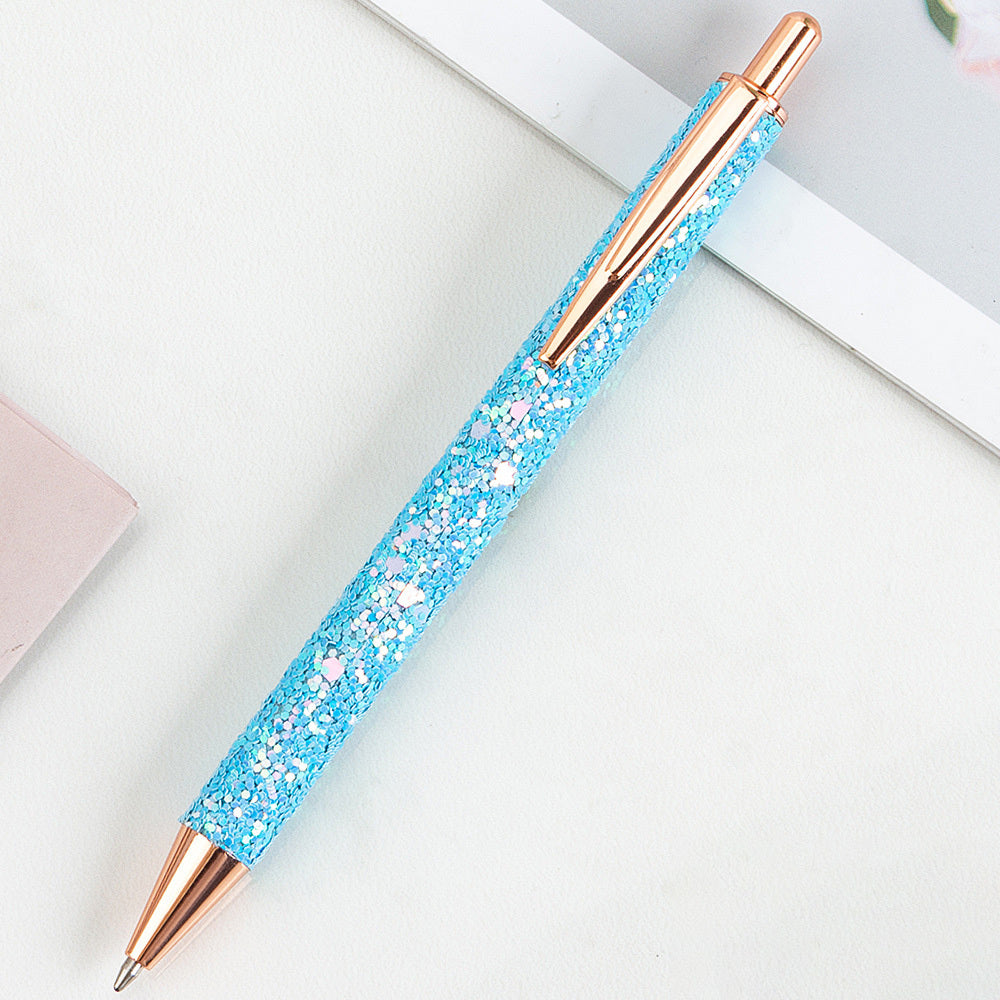 Ins – stylo en métal, sac en Pu, stylo à diamant, stylo à pression à paillettes, stylo à bille multicolore personnalisé