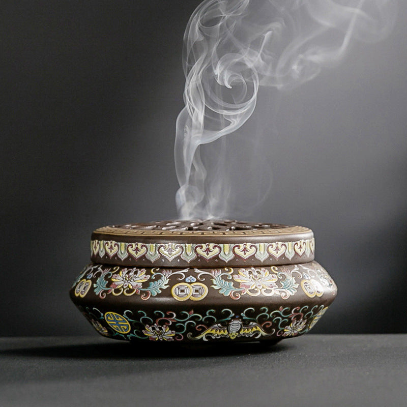 Brûleur d'encens cloisonné en céramique, brûleur d'encens arrière, canal d'encens en émail
