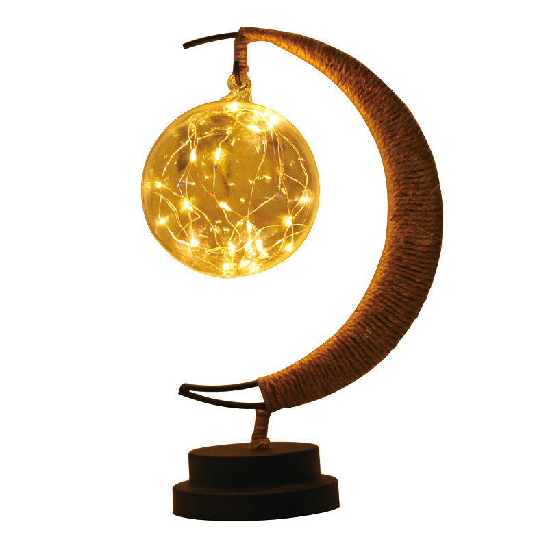 Lampe Led étoiles lune veilleuse boule en rotin noël