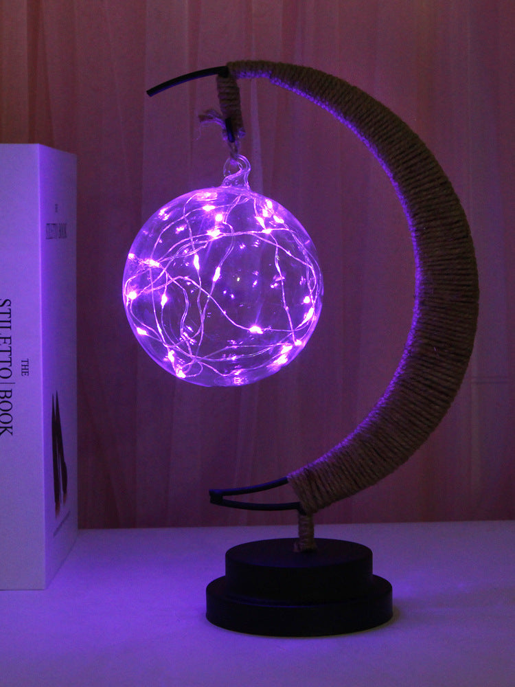 Lampe Led étoiles lune veilleuse boule en rotin noël