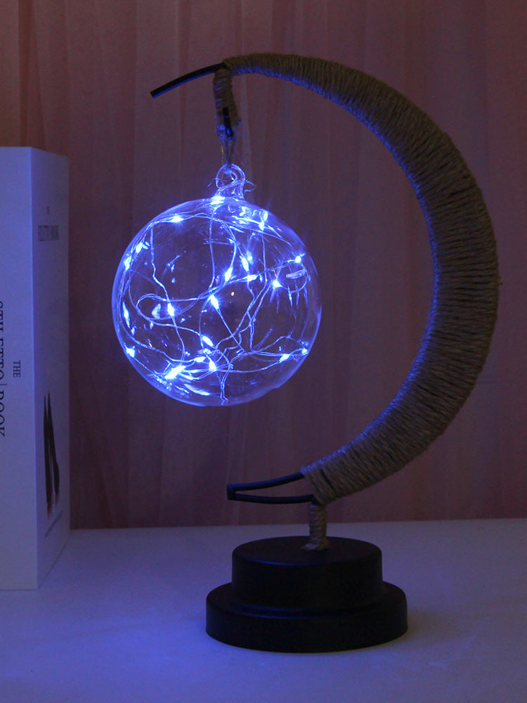 Lampe Led étoiles lune veilleuse boule en rotin noël
