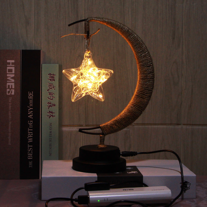 Lampe Led étoiles lune veilleuse boule en rotin noël