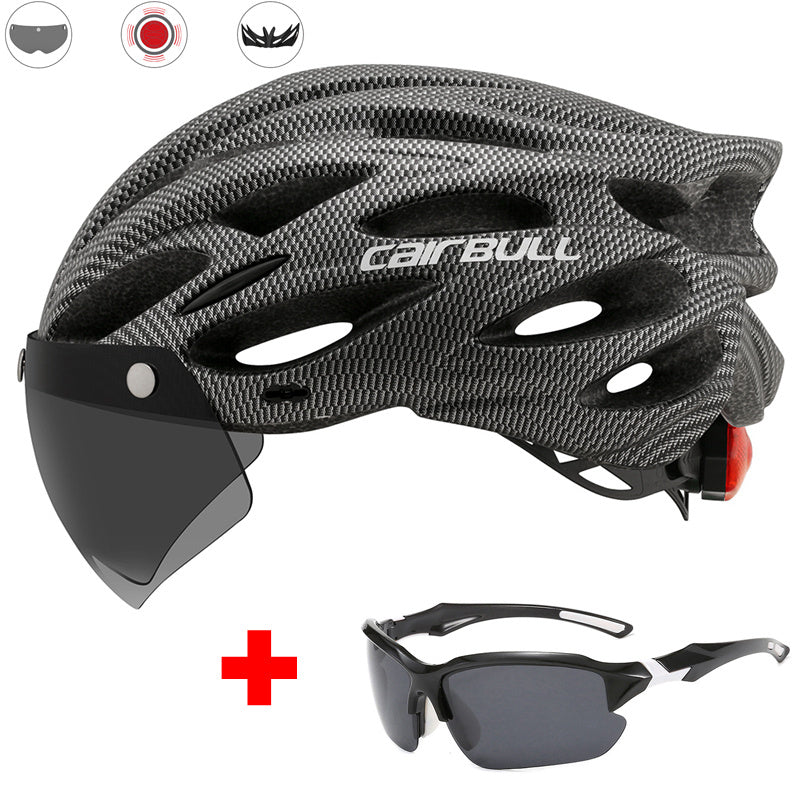 Casque de vélo de route avec lentille et feu arrière