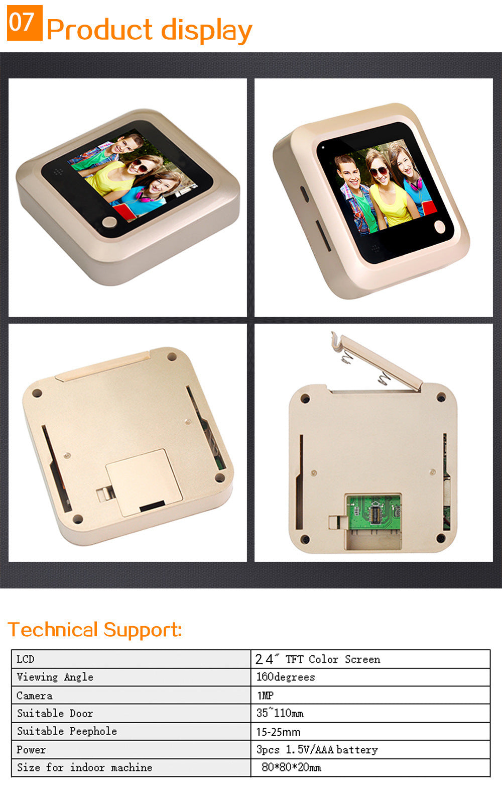 Judas électronique intelligent caché, filaire, antivol, miroir de porte, sonnette vidéo