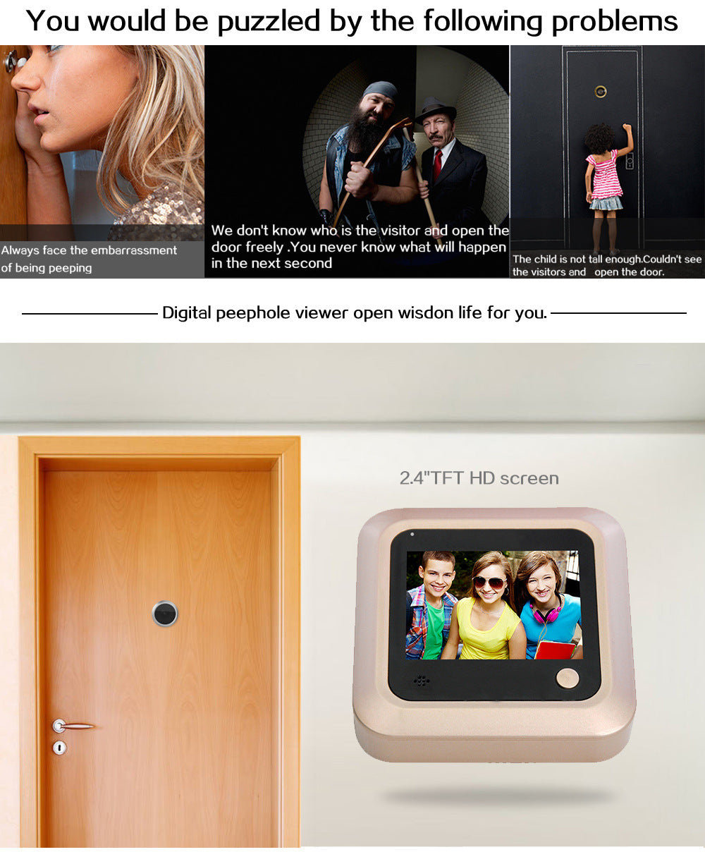 Judas électronique intelligent caché, filaire, antivol, miroir de porte, sonnette vidéo