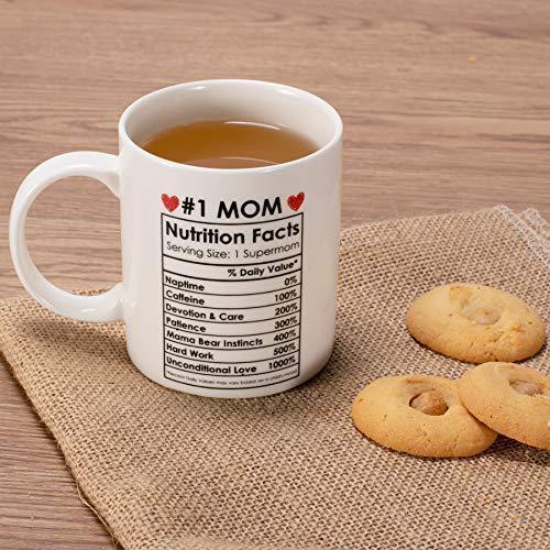Taza de café de cerámica con etiqueta nutricional del Día de la Madre