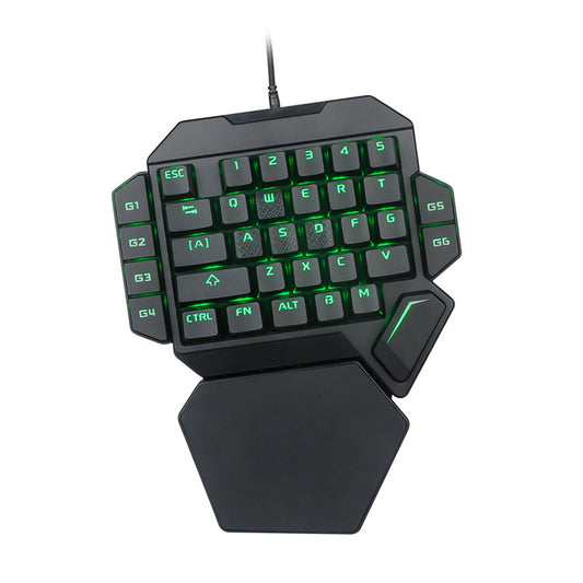 Clavier mécanique filaire à une main, ensemble d'axes verts, pistolet de jeu, trône de dieu, main gauche, petit clavier et souris