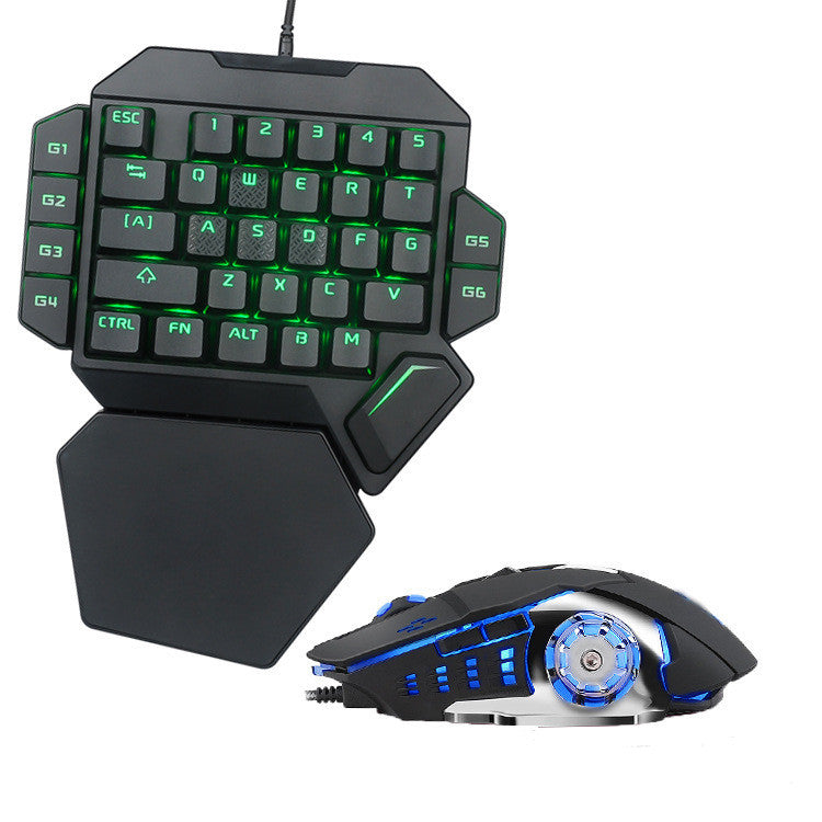 Clavier mécanique filaire à une main, ensemble d'axes verts, pistolet de jeu, trône de dieu, main gauche, petit clavier et souris