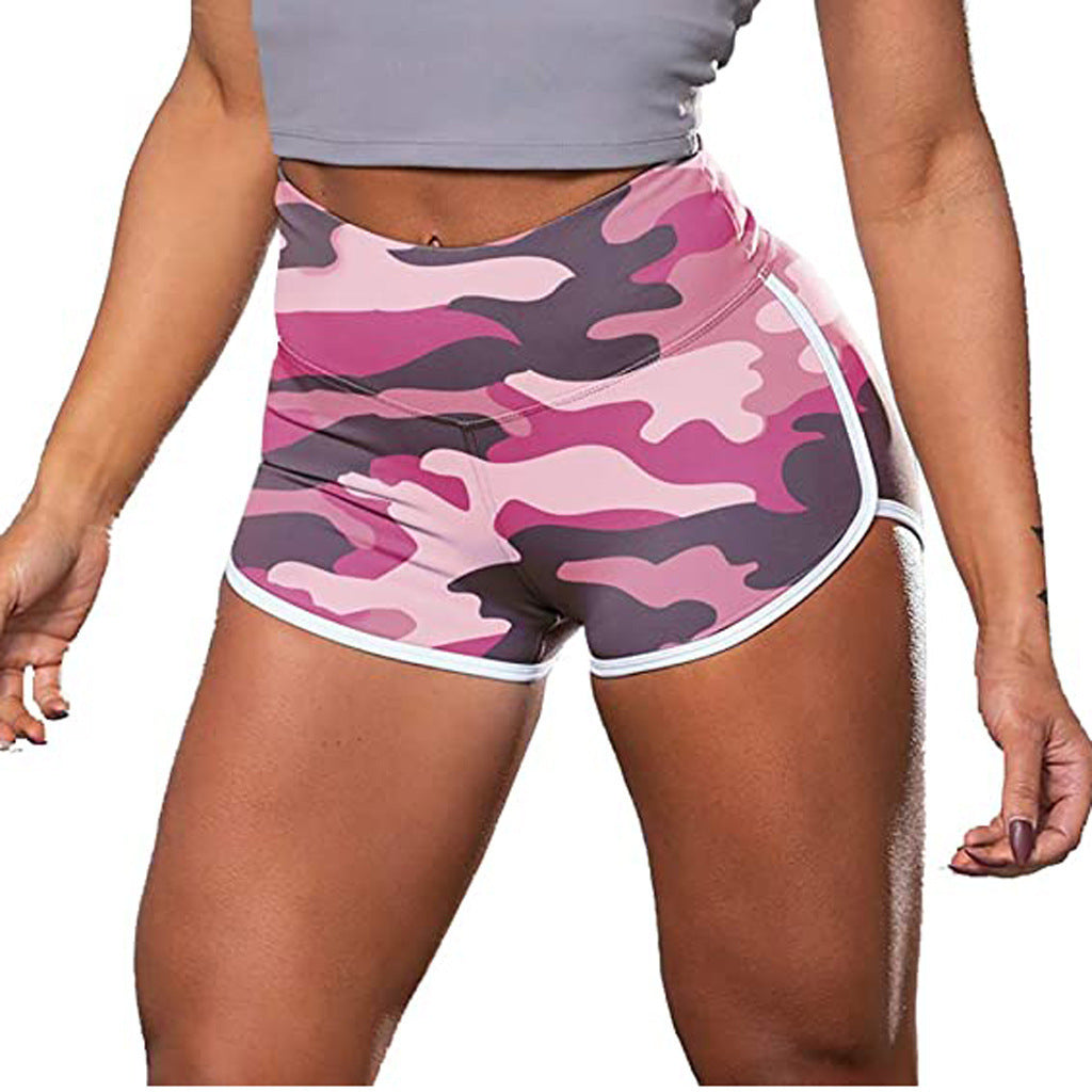 Short décontracté de fitness hip-up imprimé tie-dye camouflage pour femme