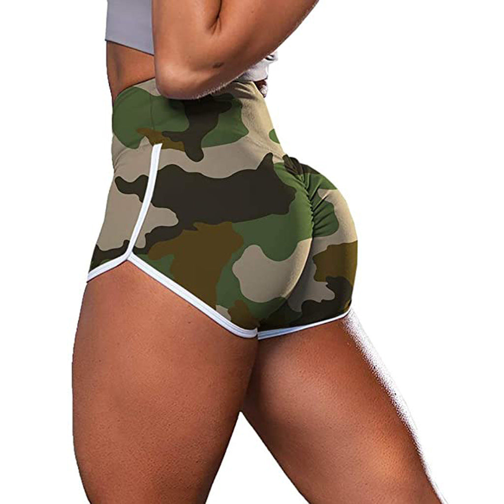 Short décontracté de fitness hip-up imprimé tie-dye camouflage pour femme