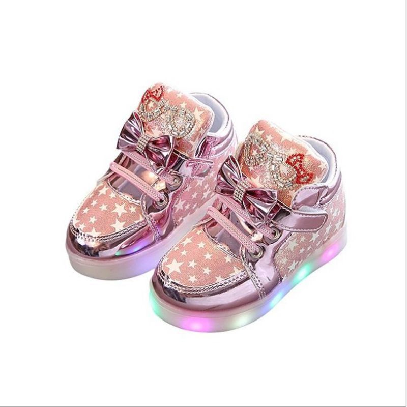 Chaussures lumineuses imprimées étoiles pour filles, chaussures lumineuses LED avec strass Zhongbang