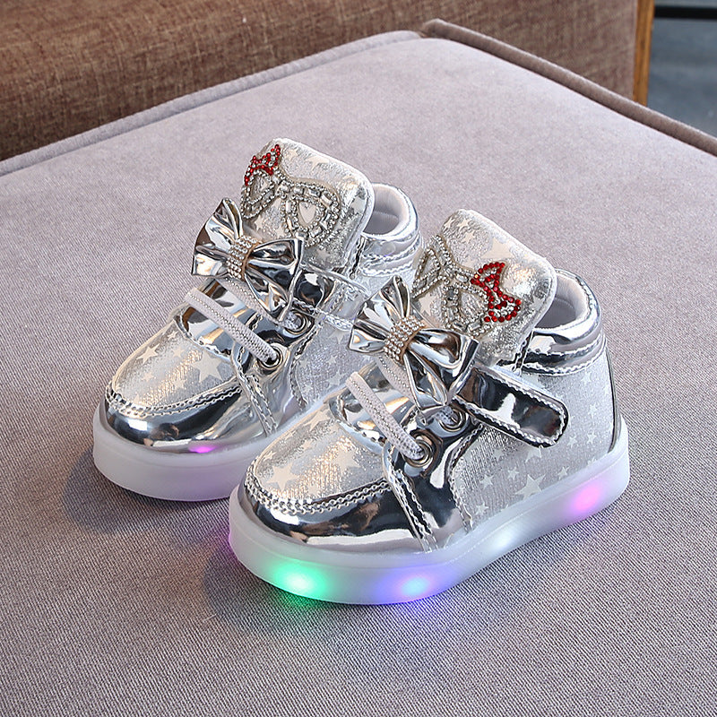 Chaussures lumineuses imprimées étoiles pour filles, chaussures lumineuses LED avec strass Zhongbang