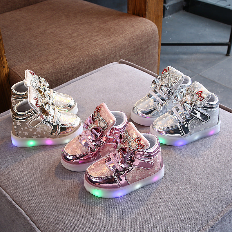 Chaussures lumineuses imprimées étoiles pour filles, chaussures lumineuses LED avec strass Zhongbang