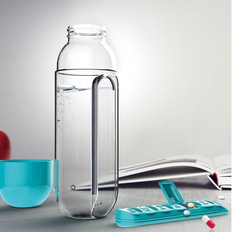 Bouteille d'eau avec pilulier, bouteille de boisson en plastique avec boîte à pilules médicinales, voyage 7 jours, organisateur de médicaments, conteneur de boisson
