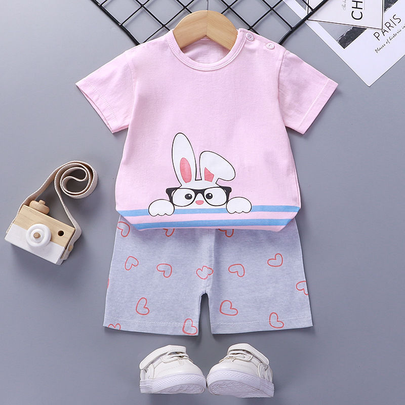 Costume à manches courtes pour enfants, vêtements d'été en coton pour bébés