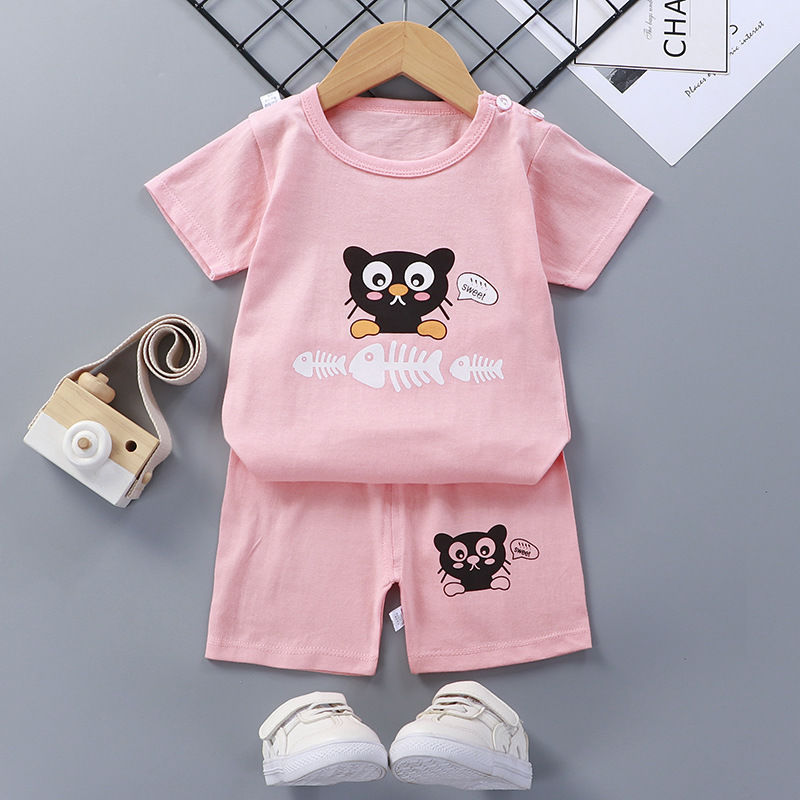 Costume à manches courtes pour enfants, vêtements d'été en coton pour bébés