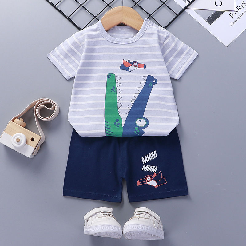 Costume à manches courtes pour enfants, vêtements d'été en coton pour bébés