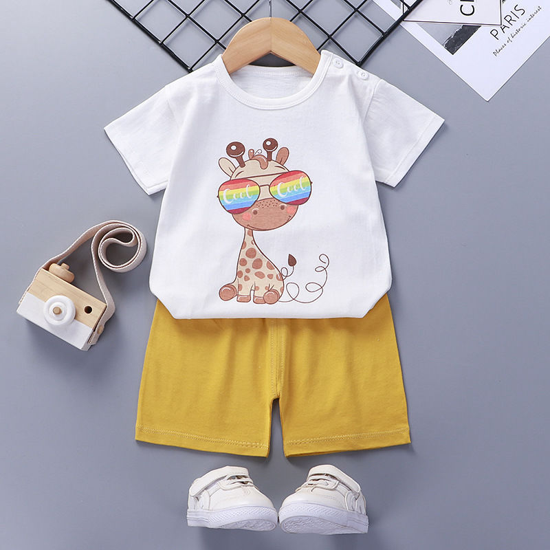 Costume à manches courtes pour enfants, vêtements d'été en coton pour bébés