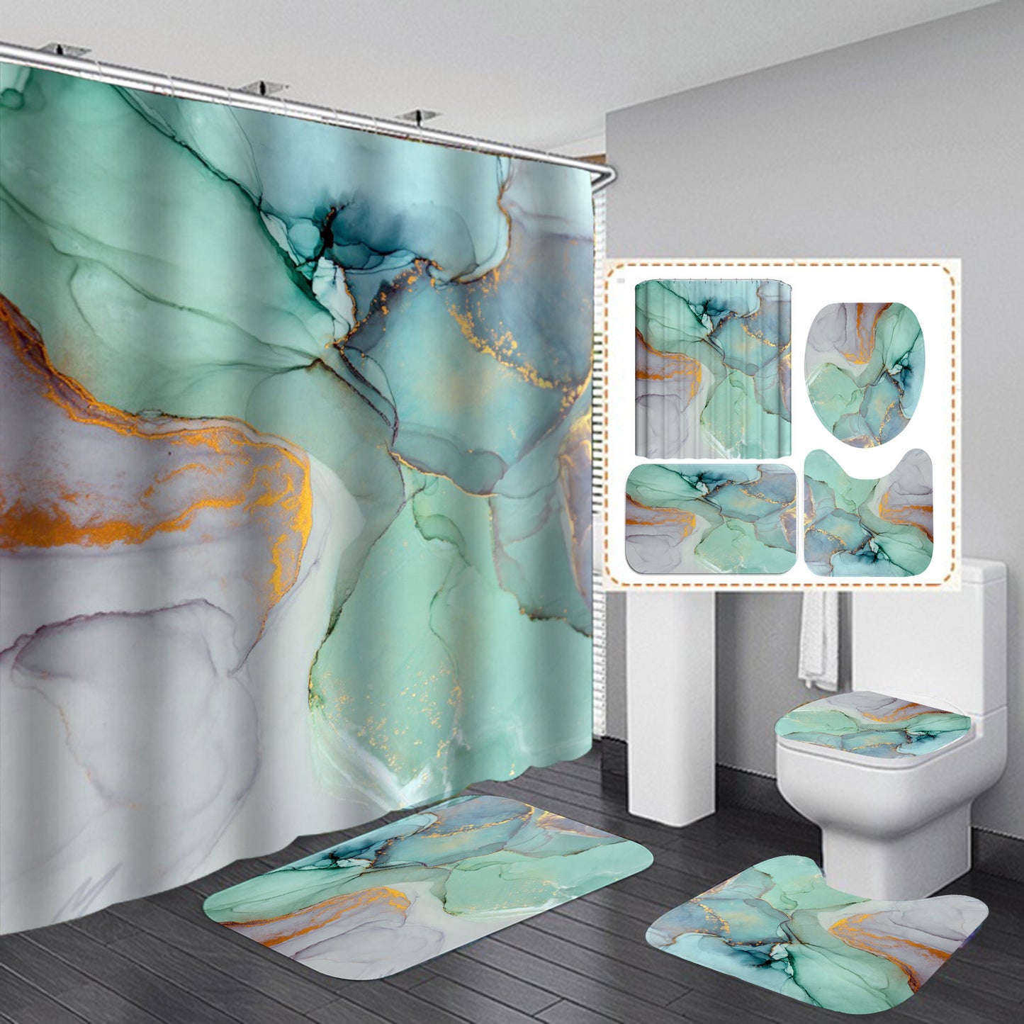 Beaux rideaux de douche modernes, ensemble de rideaux de salle de bain 3D, tapis de bain antidérapant, tapis doux à Absorption d'eau, décoration de la maison