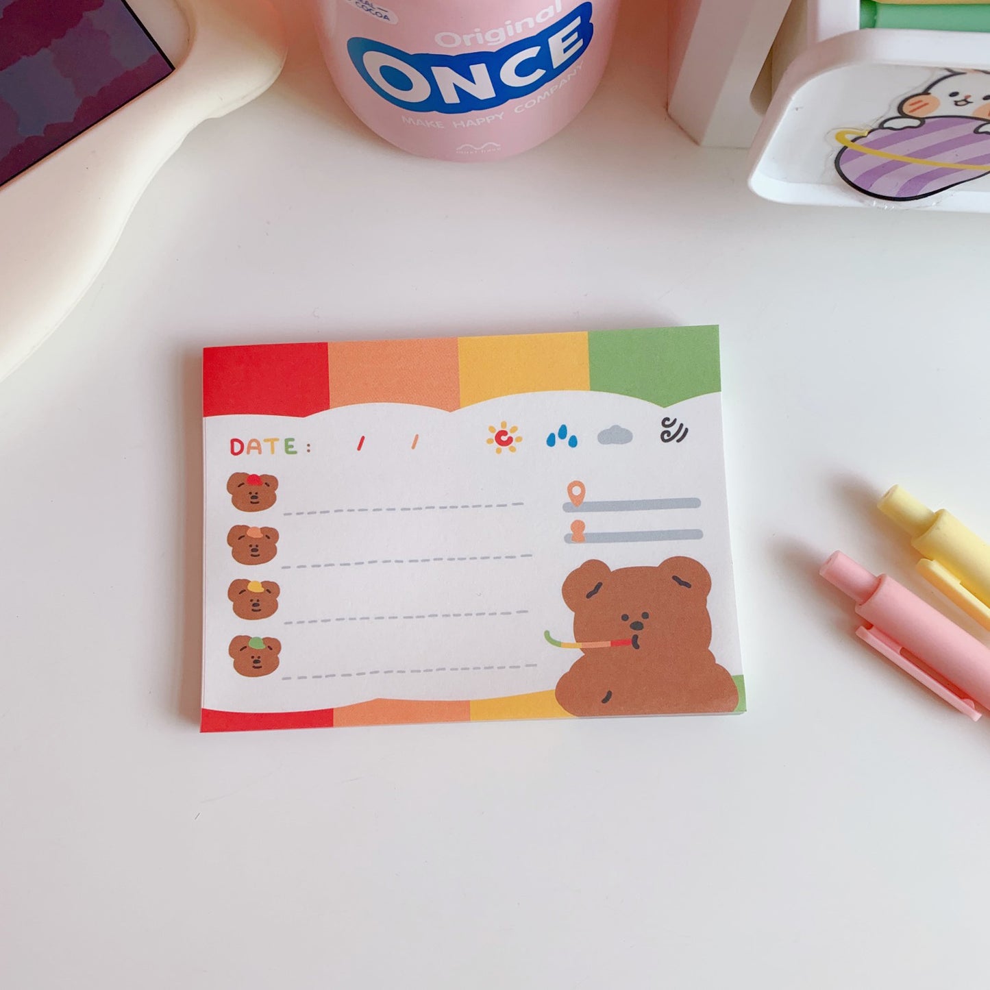 Blocs de notas con osito Kawaii, papel de notas diario para hacerlo, comprobar