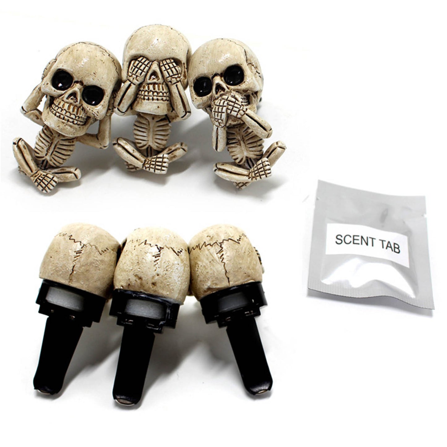 Skull Car Ornaments Air Outlet Ghost Head Three-piece Interior Pendant Decoration Ornament Ghost Head Desktop Figurines Decor