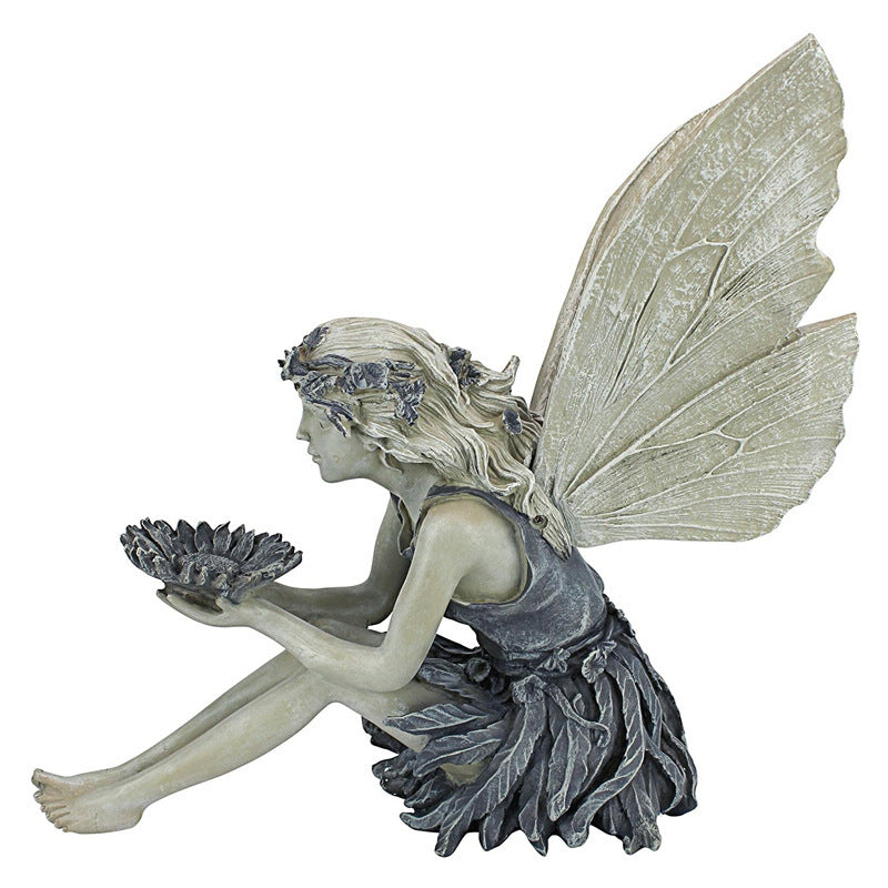 Statue de jardin féerique assise, décoration artisanale en résine, accessoires de décoration, aménagement paysager de la maison, décoration de pelouse d'arrière-cour