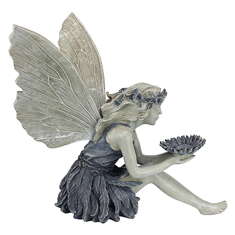 Statue de jardin féerique assise, décoration artisanale en résine, accessoires de décoration, aménagement paysager de la maison, décoration de pelouse d'arrière-cour