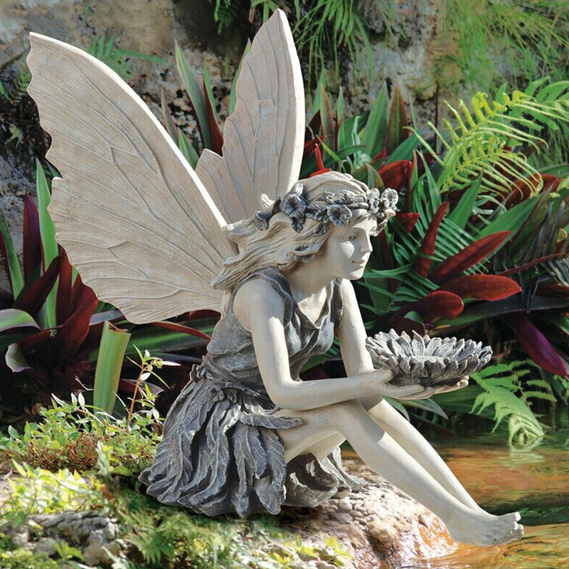 Statue de jardin féerique assise, décoration artisanale en résine, accessoires de décoration, aménagement paysager de la maison, décoration de pelouse d'arrière-cour