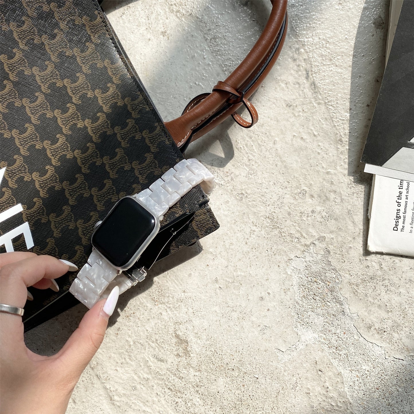 Adecuado para Applewatch Patrón de concha gris blanco Correa de Apple de resina ligera respetuosa con el medio ambiente