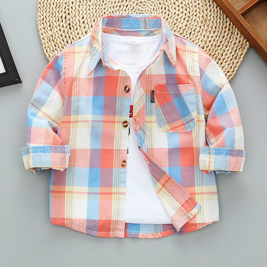 Veste chemise à carreaux à manches longues pour garçons printemps
