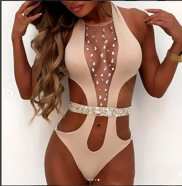 Sexy femmes une pièce maillots de bain ensembles de plage à lacets maille Patchwork Monokini maillots de bain taille haute string maillots de bain ensembles