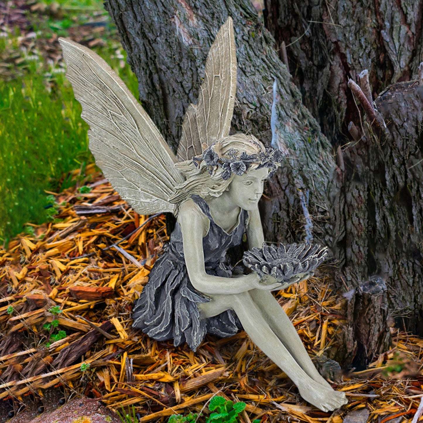Statue de jardin féerique assise, décoration artisanale en résine, accessoires de décoration, aménagement paysager de la maison, décoration de pelouse d'arrière-cour