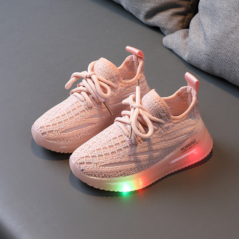 Pour les garçons, baskets lumineuses en tricot respirant