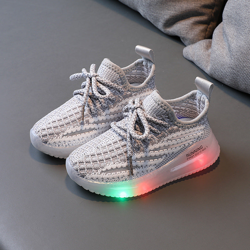 Pour les garçons, baskets lumineuses en tricot respirant