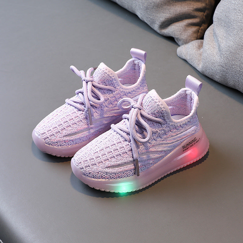 Pour les garçons, baskets lumineuses en tricot respirant