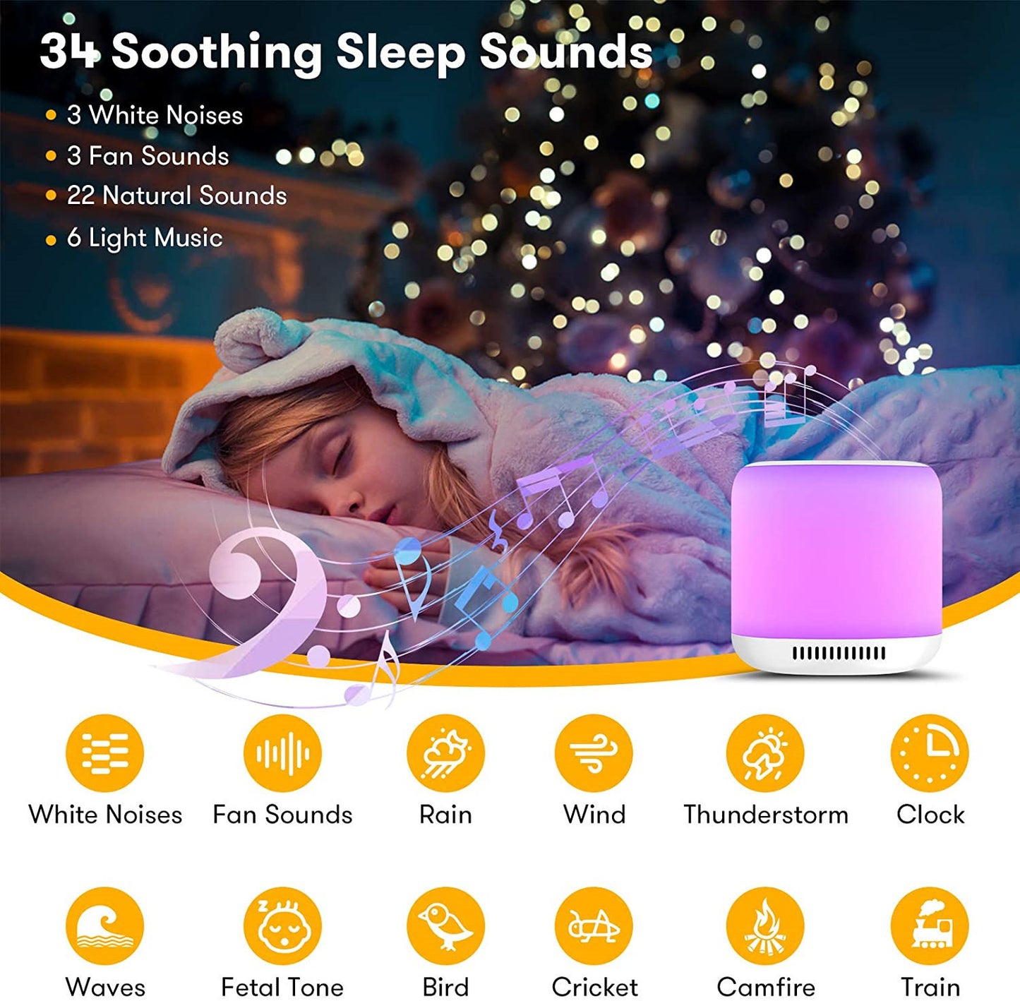 Lumières colorées pour bébé, aide au sommeil à bruit blanc