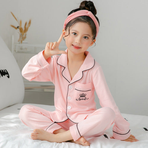 Ropa para niños, ropa para el hogar de manga larga con estampado bonito para niñas, conjunto de pijamas de algodón fino para niños grandes