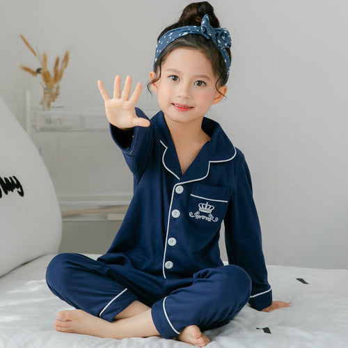 Ropa para niños, ropa para el hogar de manga larga con estampado bonito para niñas, conjunto de pijamas de algodón fino para niños grandes
