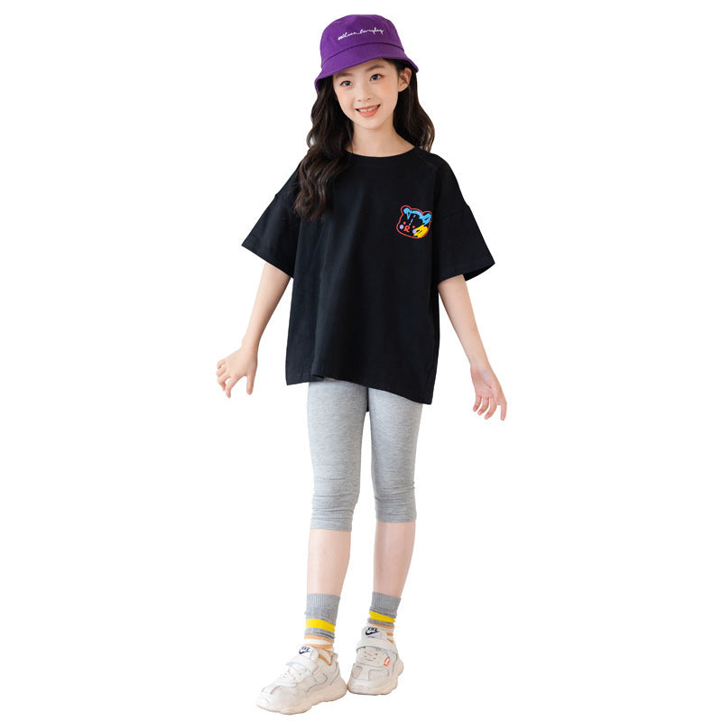Haut irrégulier de dessin animé, manches courtes, demi-manches, vêtements tendance pour grands enfants
