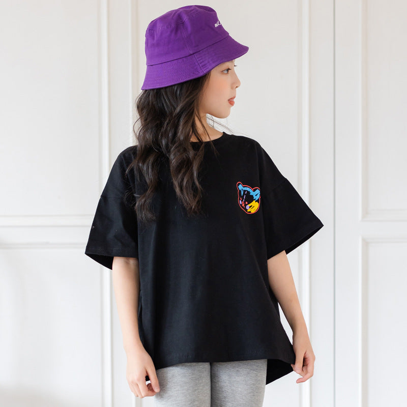 Haut irrégulier de dessin animé, manches courtes, demi-manches, vêtements tendance pour grands enfants